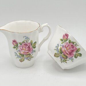 Royal Grafton Bone China Sugar & Creamer Set Pink Rose England Vintage Gold Gilt